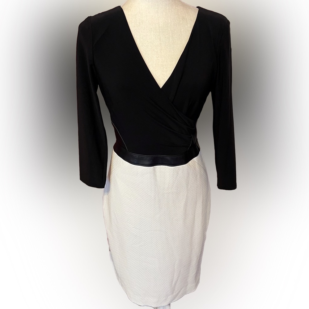 NWOT Ralph Lauren V- Neck Elegant Classy Career Dress with Faux Leather 2